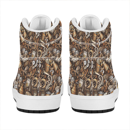 Coffee And Dessert Drawing Pattern Print High Top Leather Sneakers