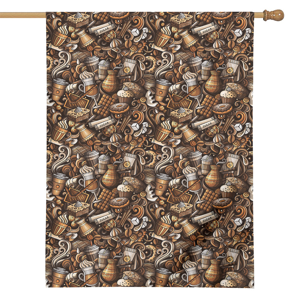 Coffee And Dessert Drawing Pattern Print House Flag