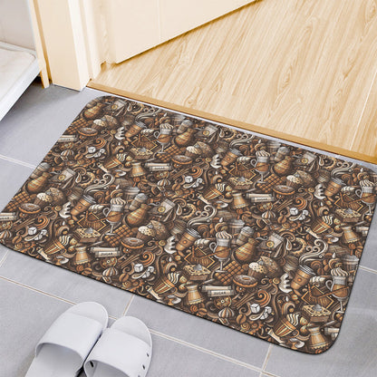 Coffee And Dessert Drawing Pattern Print Indoor Door Mat