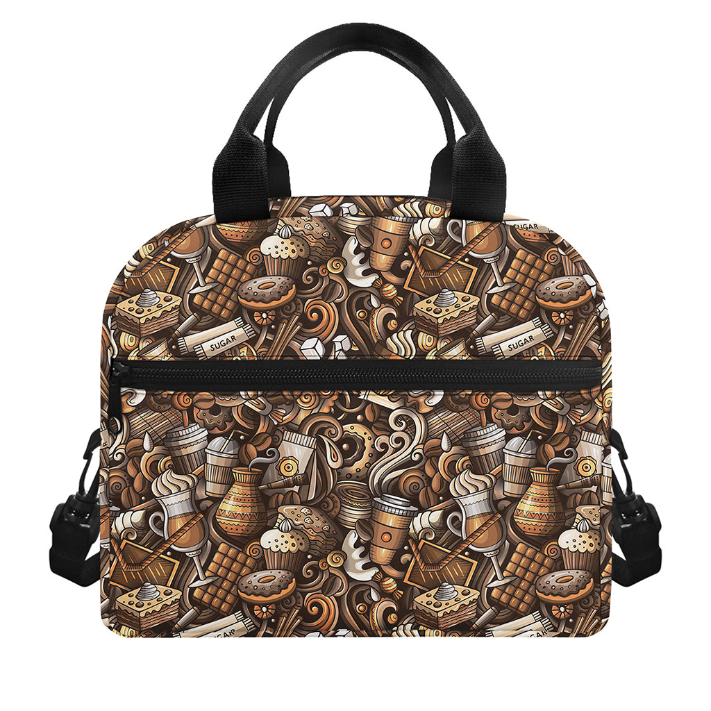 Coffee And Dessert Drawing Pattern Print Insulated Lunch Bag