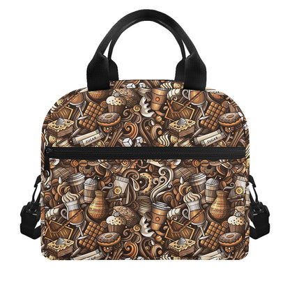 Coffee And Dessert Drawing Pattern Print Insulated Lunch Bag