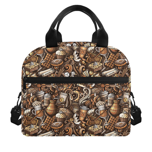 Coffee And Dessert Drawing Pattern Print Insulated Lunch Bag