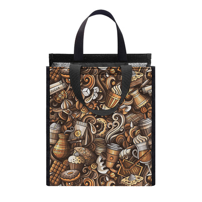 Coffee And Dessert Drawing Pattern Print Insulated Lunch Tote