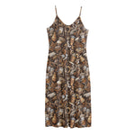 Coffee And Dessert Drawing Pattern Print Jersey Midi Cami Dress