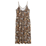 Coffee And Dessert Drawing Pattern Print Jersey Midi Cami Dress
