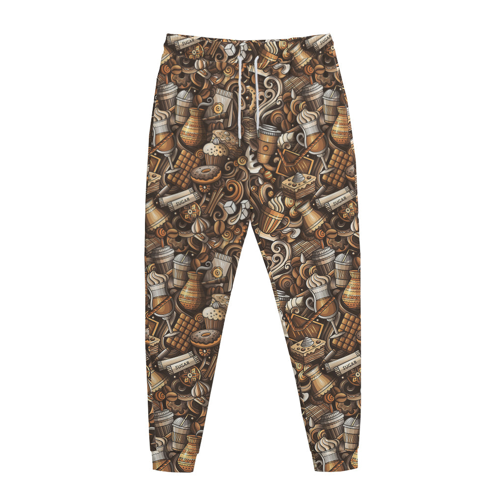 Coffee And Dessert Drawing Pattern Print Jogger Pants