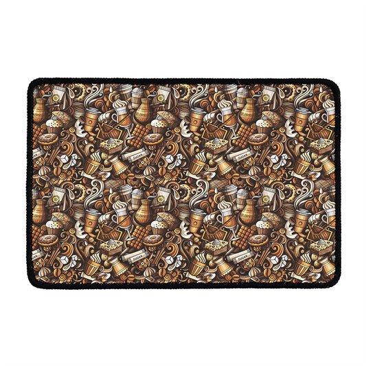 Coffee And Dessert Drawing Pattern Print Kitchen Mat
