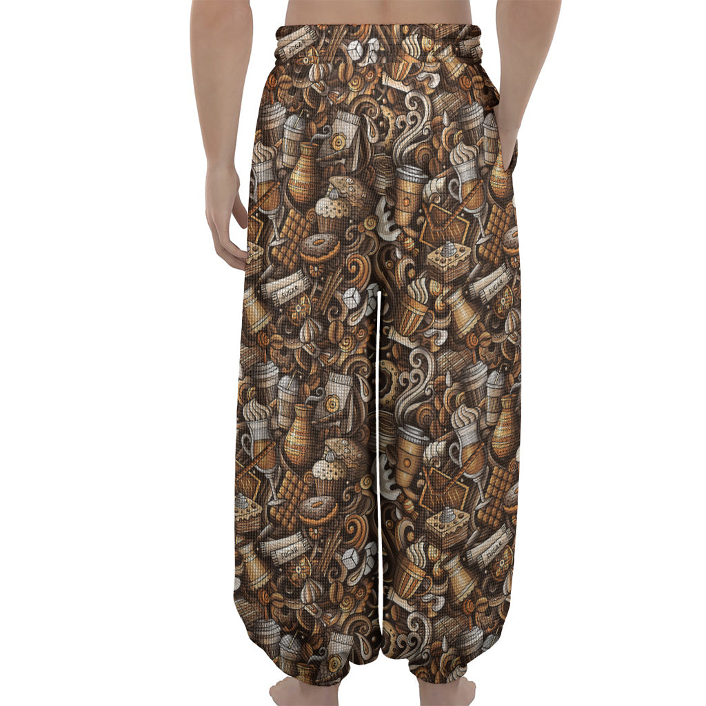 Coffee And Dessert Drawing Pattern Print Lantern Pants