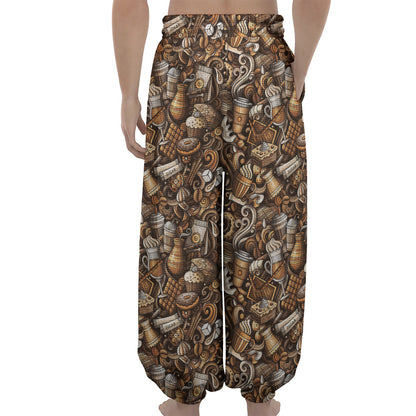 Coffee And Dessert Drawing Pattern Print Lantern Pants