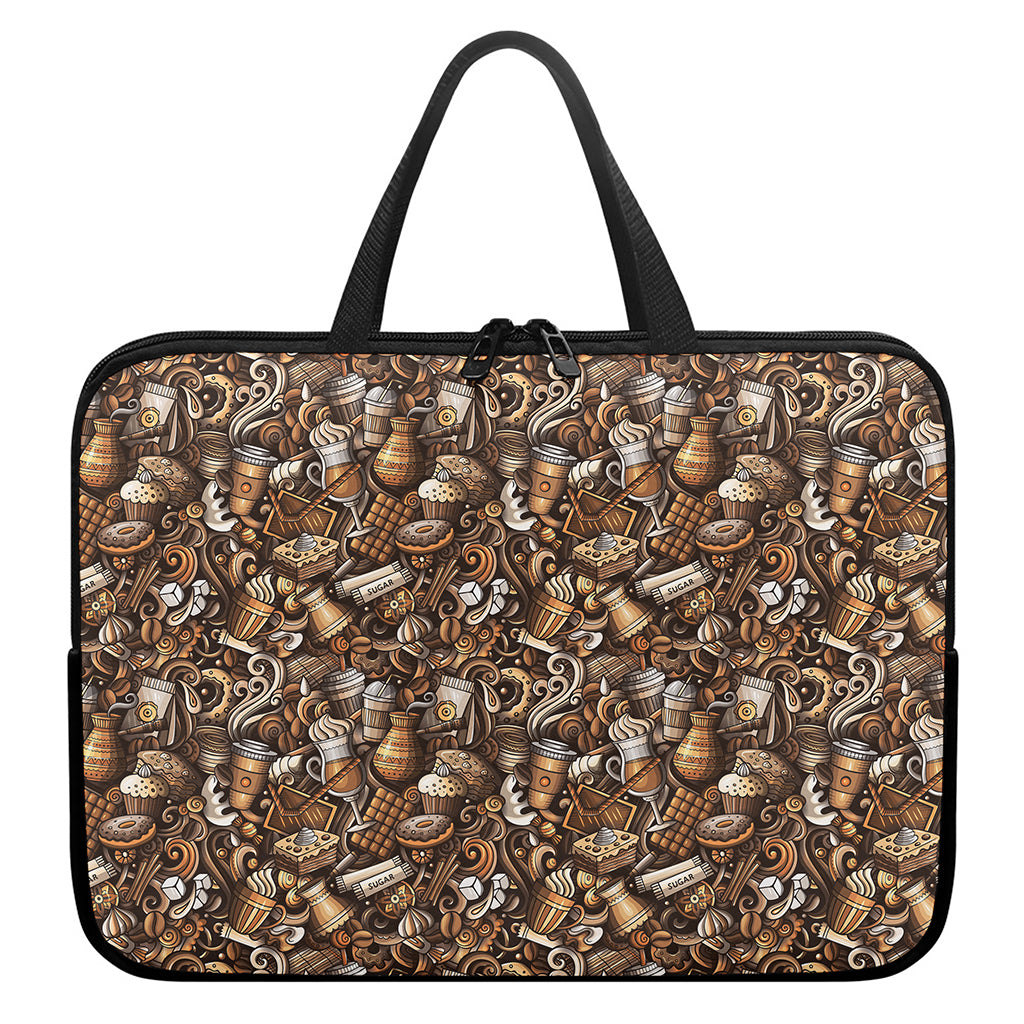 Coffee And Dessert Drawing Pattern Print Laptop Sleeve With Handle