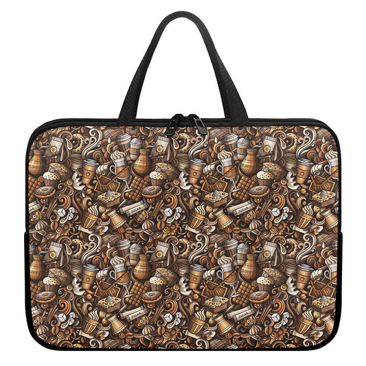 Coffee And Dessert Drawing Pattern Print Laptop Sleeve With Handle