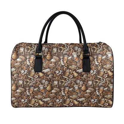 Coffee And Dessert Drawing Pattern Print Leather Duffle Bag
