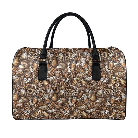 Coffee And Dessert Drawing Pattern Print Leather Duffle Bag