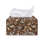 Coffee And Dessert Drawing Pattern Print Leather Tissue Box Cover