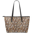 Coffee And Dessert Drawing Pattern Print Leather Tote Bag With Zipper
