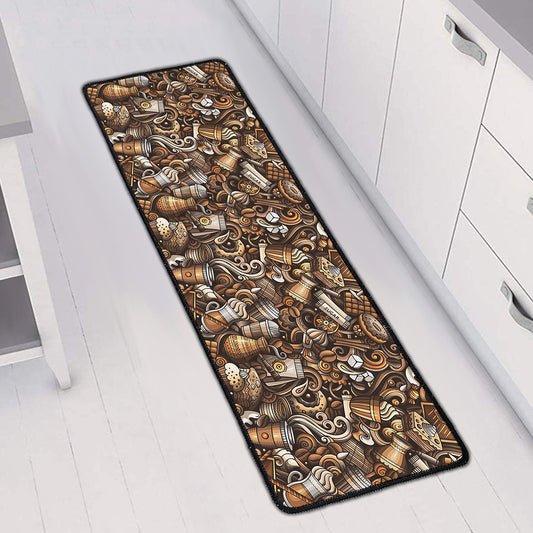 Coffee And Dessert Drawing Pattern Print Long Kitchen Mat