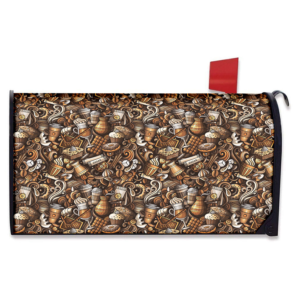 Coffee And Dessert Drawing Pattern Print Mailbox Cover