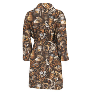 Coffee And Dessert Drawing Pattern Print Men's Bathrobe