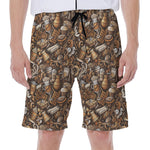 Coffee And Dessert Drawing Pattern Print Men's Beach Shorts