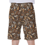 Coffee And Dessert Drawing Pattern Print Men's Beach Shorts