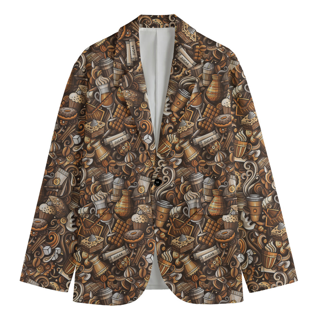 Coffee And Dessert Drawing Pattern Print Men's Blazer