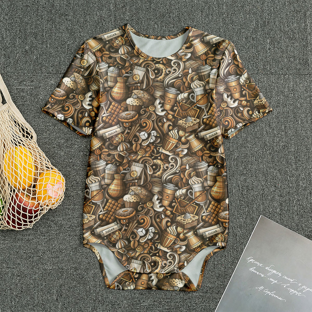 Coffee And Dessert Drawing Pattern Print Men's Bodysuit