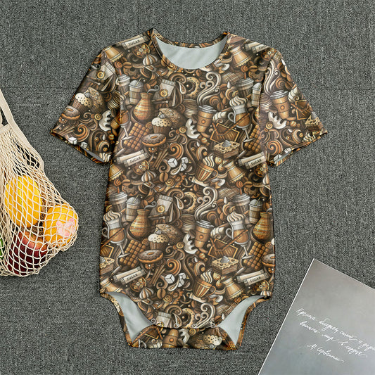 Coffee And Dessert Drawing Pattern Print Men's Bodysuit