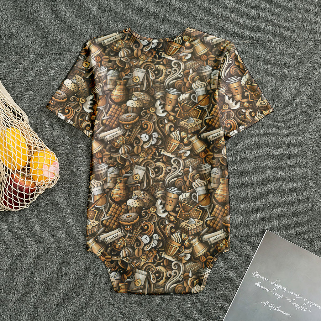 Coffee And Dessert Drawing Pattern Print Men's Bodysuit