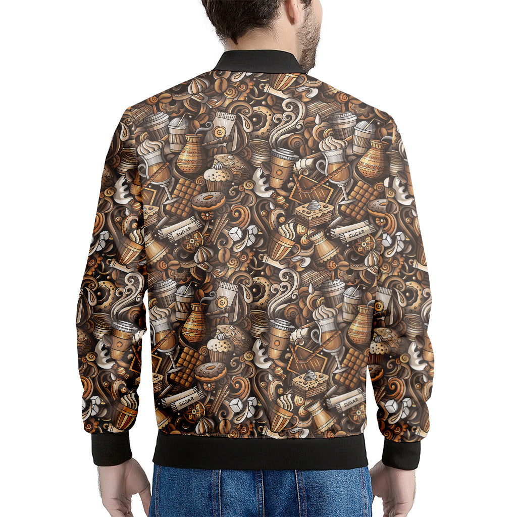 Coffee And Dessert Drawing Pattern Print Men's Bomber Jacket