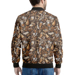 Coffee And Dessert Drawing Pattern Print Men's Bomber Jacket