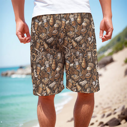 Coffee And Dessert Drawing Pattern Print Men's Cargo Shorts