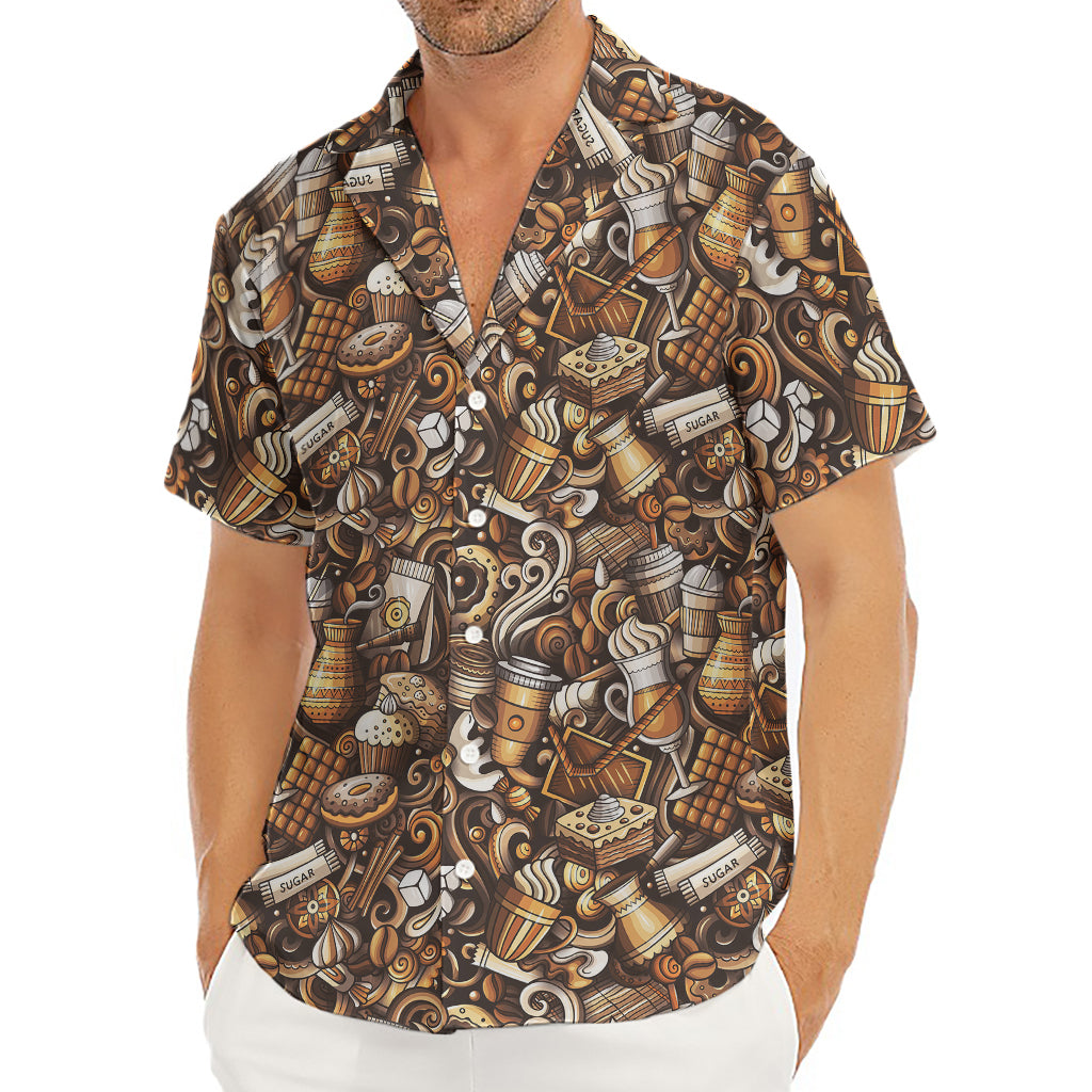 Coffee And Dessert Drawing Pattern Print Men's Deep V-Neck Shirt