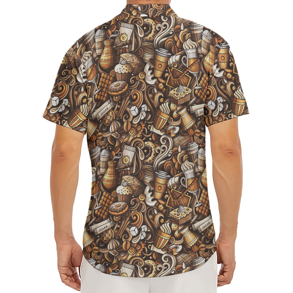 Coffee And Dessert Drawing Pattern Print Men's Deep V-Neck Shirt