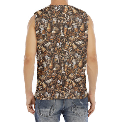 Coffee And Dessert Drawing Pattern Print Men's Fitness Tank Top