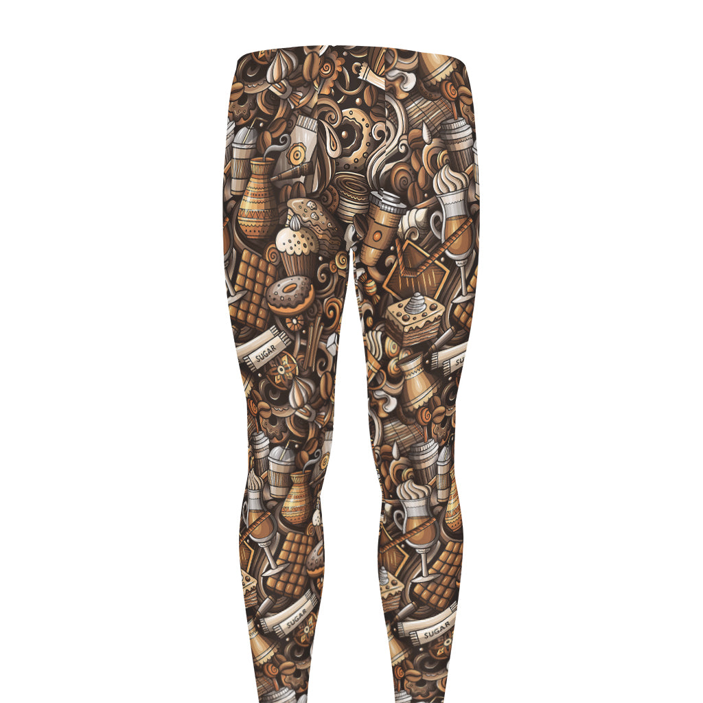 Coffee And Dessert Drawing Pattern Print Men's leggings