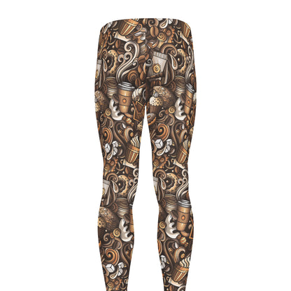 Coffee And Dessert Drawing Pattern Print Men's leggings