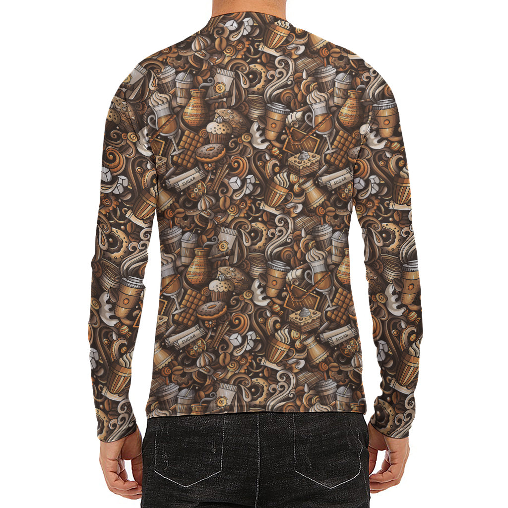 Coffee And Dessert Drawing Pattern Print Men's Long Sleeve Rash Guard