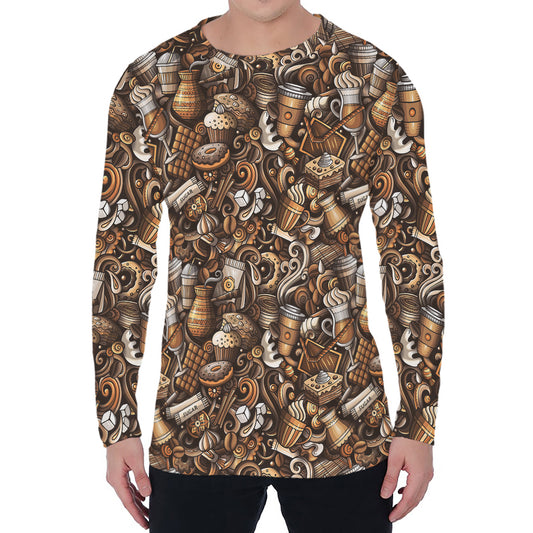Coffee And Dessert Drawing Pattern Print Men's Long Sleeve T-Shirt