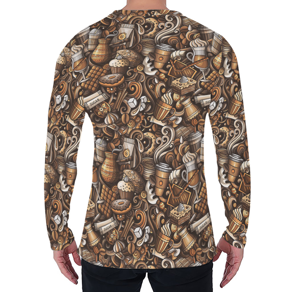 Coffee And Dessert Drawing Pattern Print Men's Long Sleeve T-Shirt