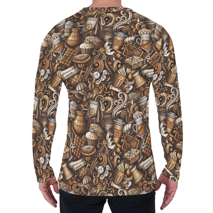 Coffee And Dessert Drawing Pattern Print Men's Long Sleeve T-Shirt