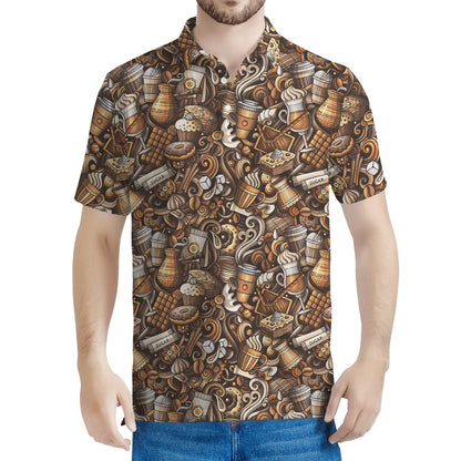 Coffee And Dessert Drawing Pattern Print Men's Polo Shirt