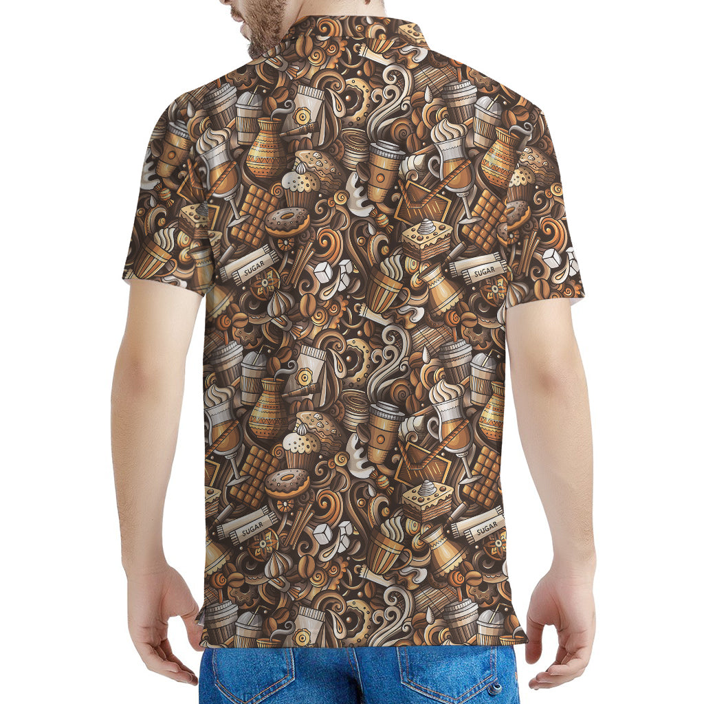 Coffee And Dessert Drawing Pattern Print Men's Polo Shirt