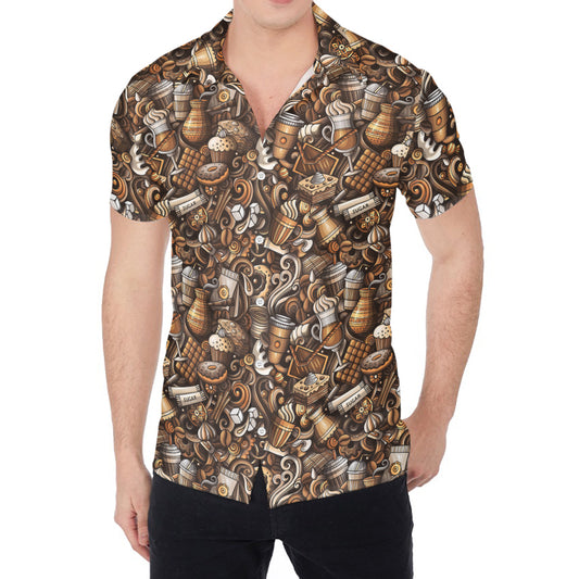 Coffee And Dessert Drawing Pattern Print Men's Shirt