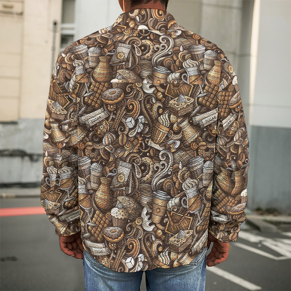 Coffee And Dessert Drawing Pattern Print Men's Shirt Jacket