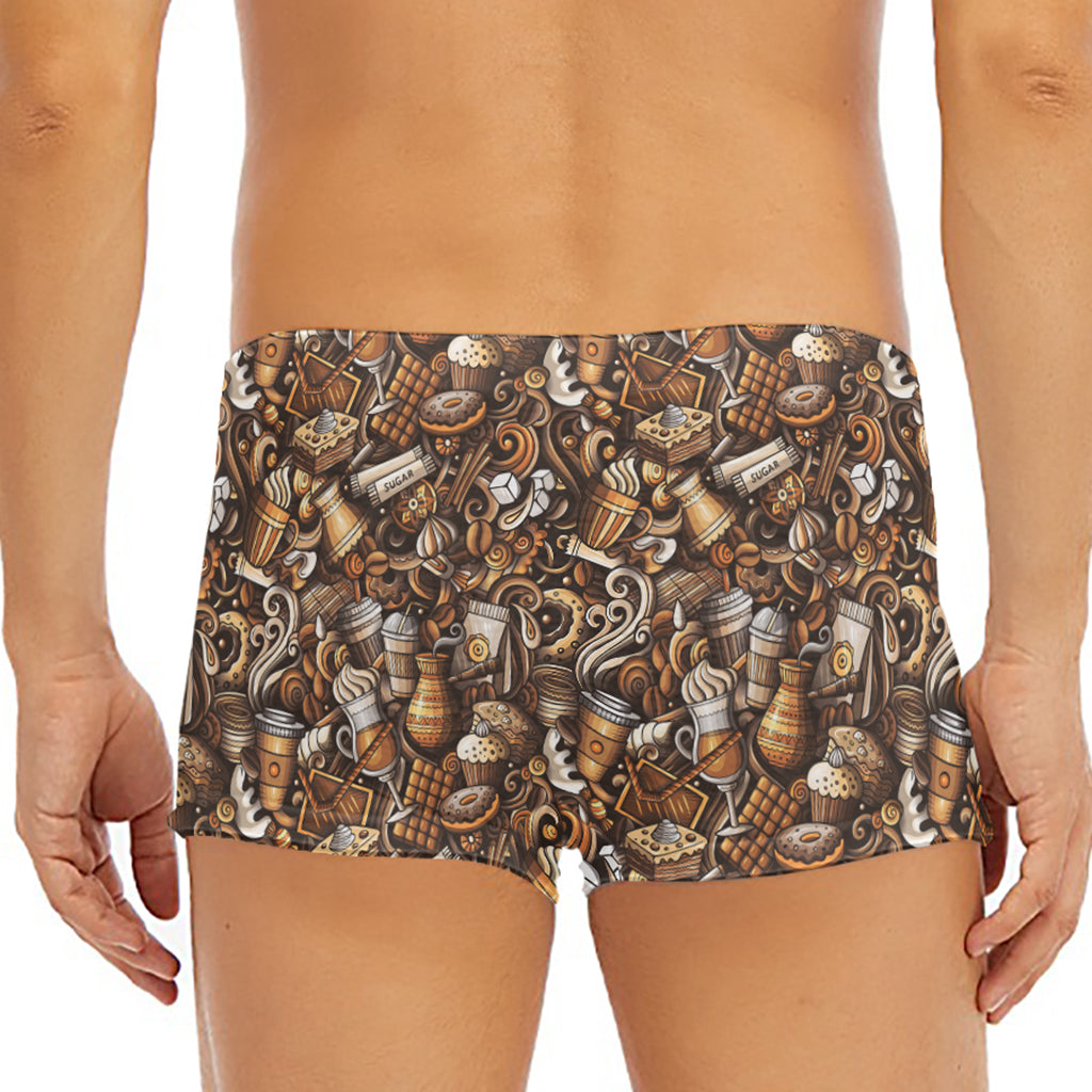 Coffee And Dessert Drawing Pattern Print Men's Short Boxer Briefs