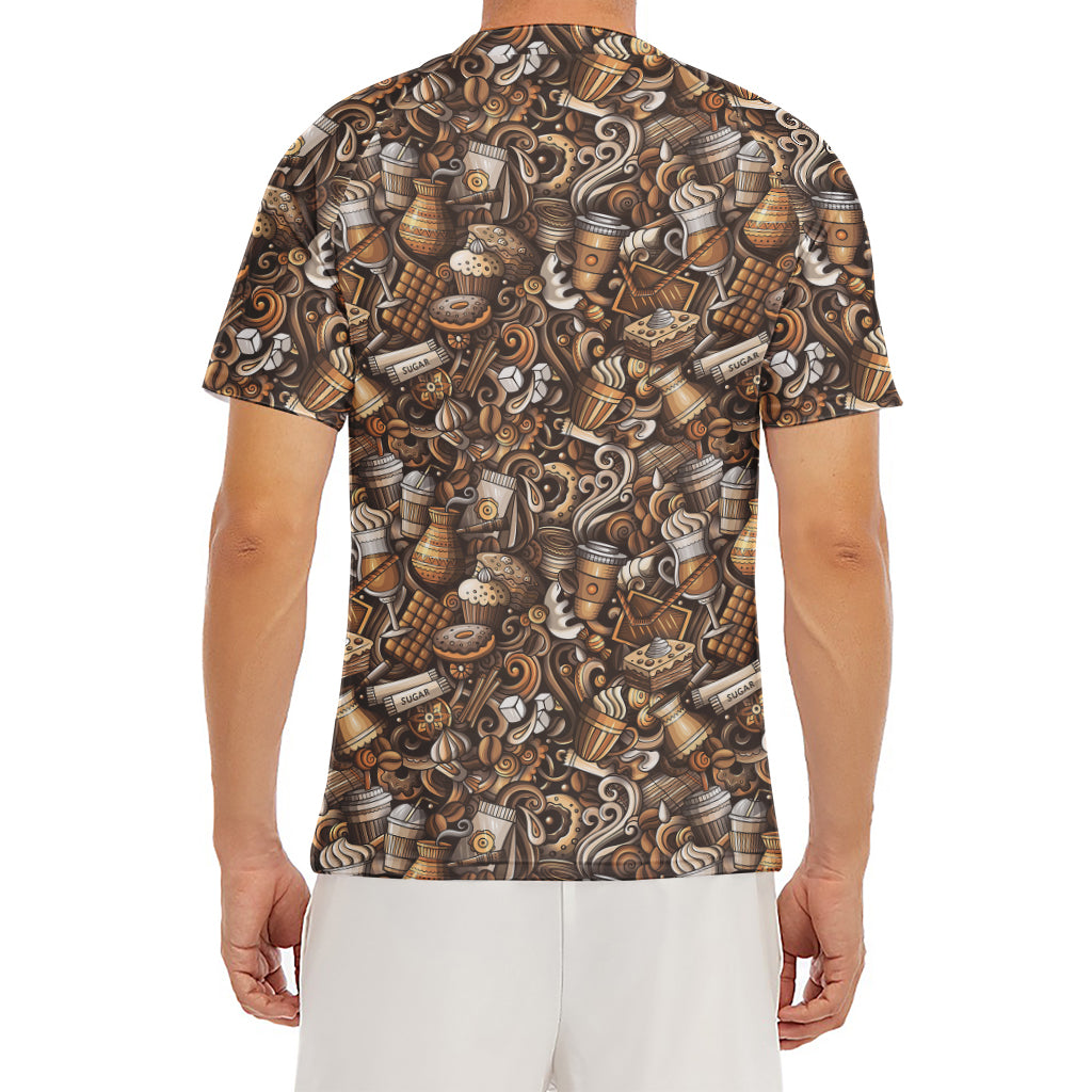 Coffee And Dessert Drawing Pattern Print Men's Short Sleeve Rash Guard