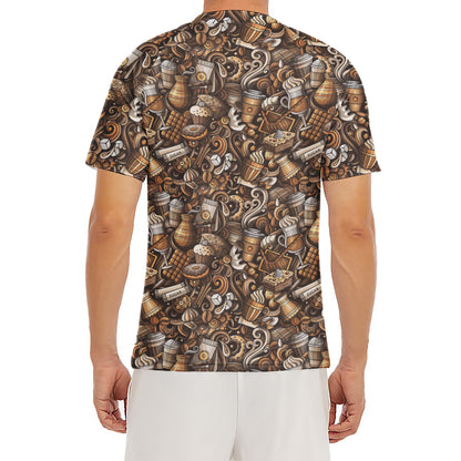 Coffee And Dessert Drawing Pattern Print Men's Short Sleeve Rash Guard