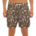 Coffee And Dessert Drawing Pattern Print Men's Split Running Shorts