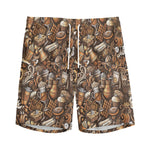 Coffee And Dessert Drawing Pattern Print Men's Sports Shorts