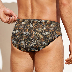 Coffee And Dessert Drawing Pattern Print Men's Swim Briefs